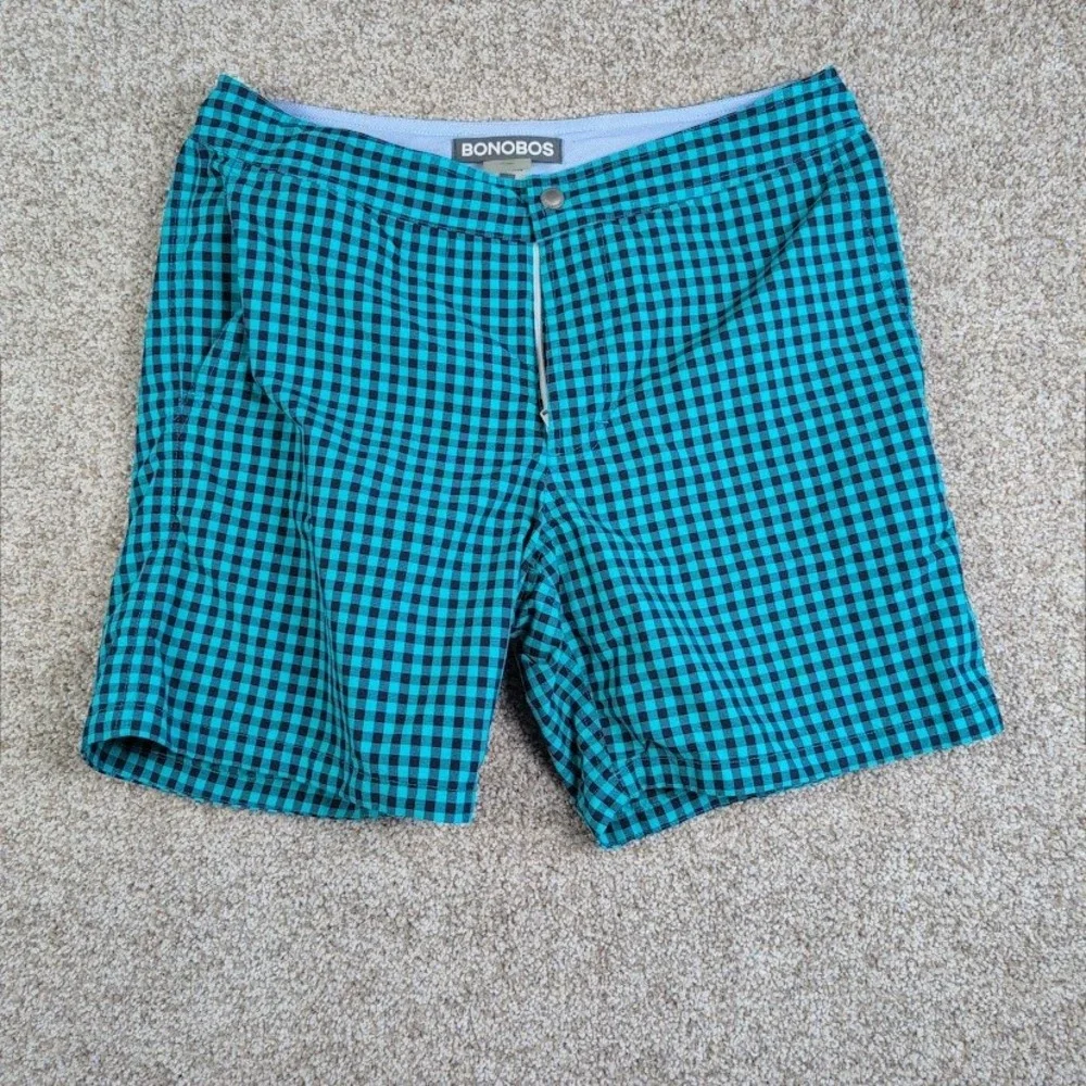 Bonobos Mens Swim‎ Trunks Shorts Blue Black Gingham Plaid 7